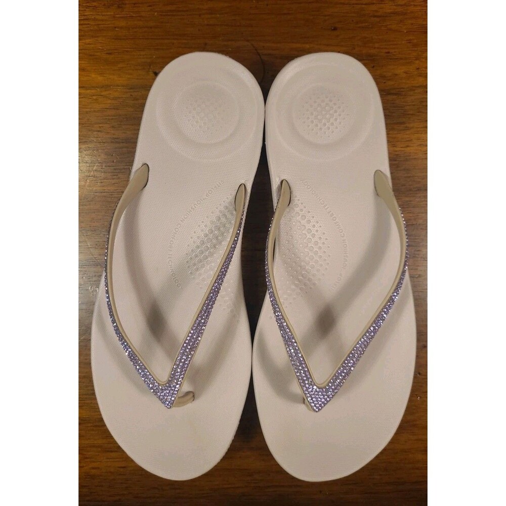 Fitflop IQUSHION Sparkle Sparkly Dusty Lilac Flip-Flop Thong Sandals Sz 8 VGUC